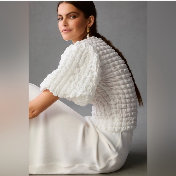 Eri + Ali Tops - Eri + Ali Textured Puff Sleeve Top Anthropologie White Blanc NEW Tags Size Small